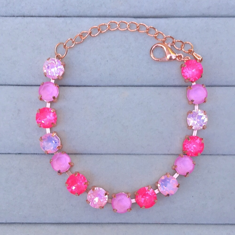 Hot Pink, Pink Opal + Lilac Rose Gold Crystal Tennis Bracelet